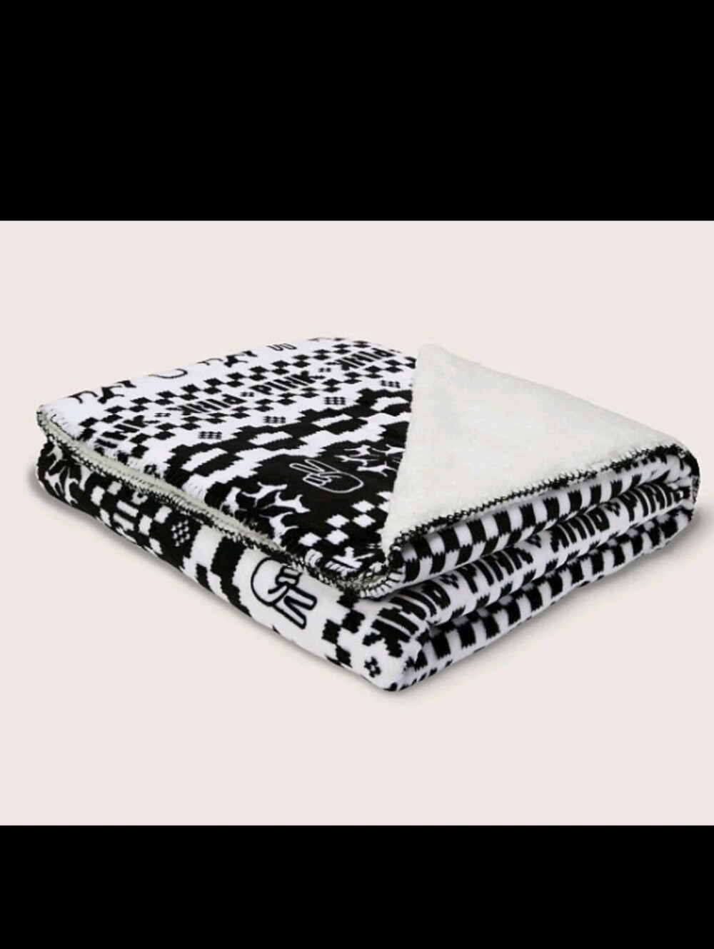 NWT PINK Victoria's Secret Sherpa Fleece Throw Blanket Black White Dog, Peace